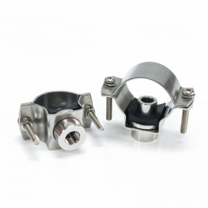 Stainless steel split-eye connectors for fixing nozzles and pipes